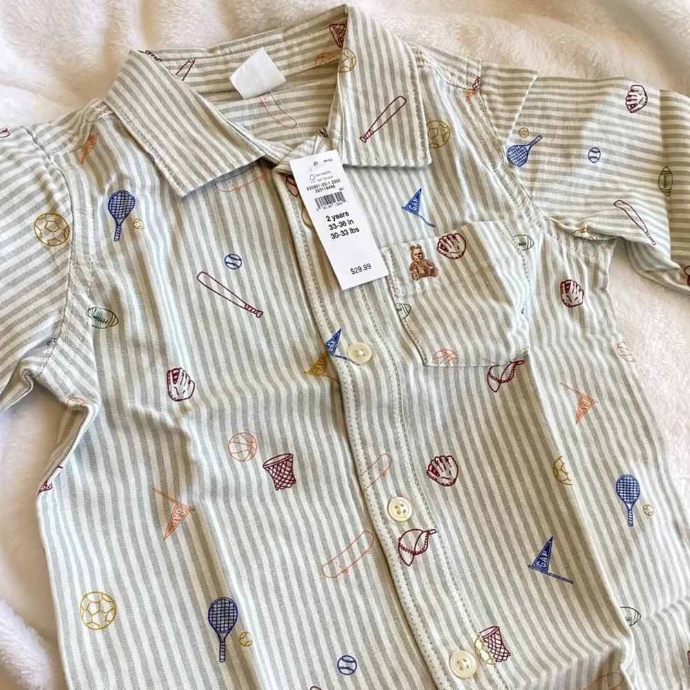 Baby GAP Collared Button Down Long Sleeve Shirt Baseball Football Basketball